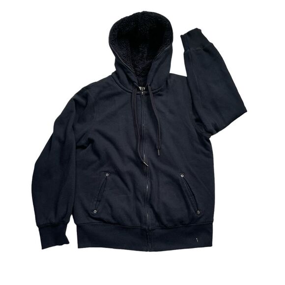 GREEN TEA Black Sherpa Lined Zip Up Hoodie Jacket Sz Medium - Picture 1 of 8